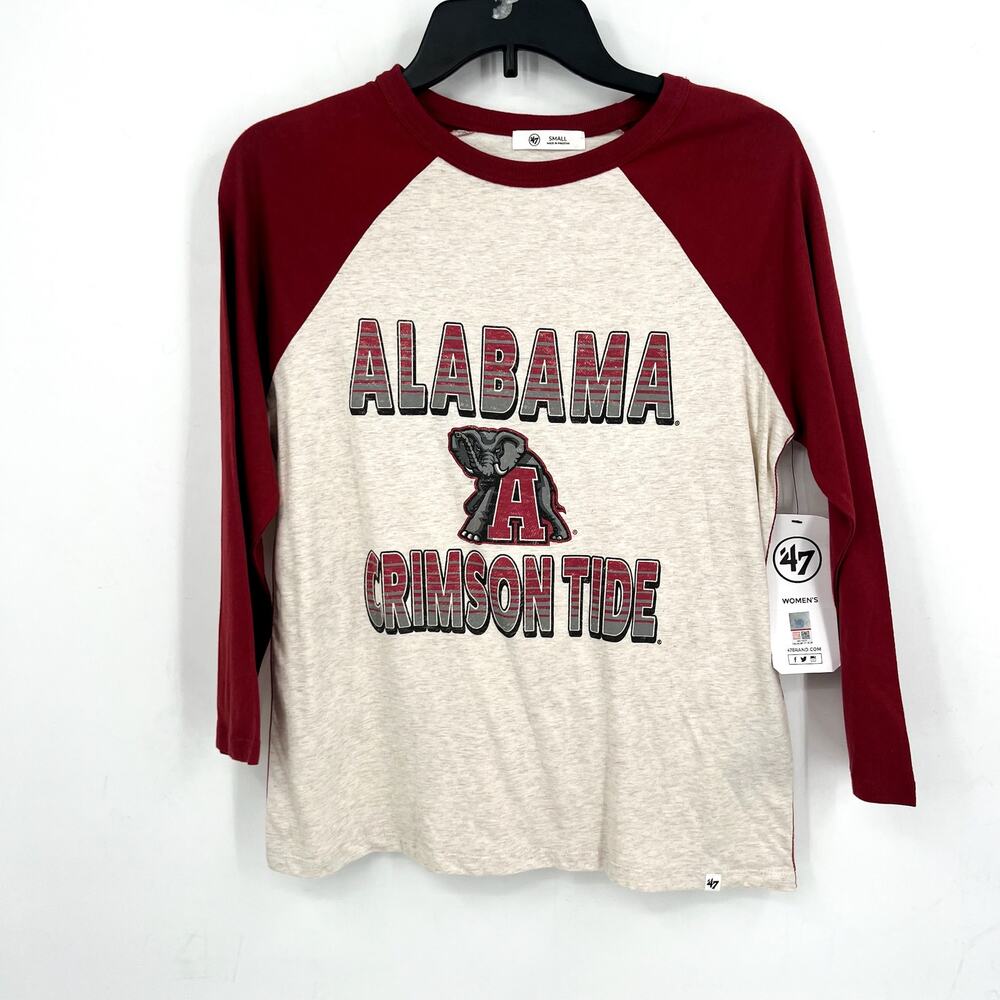 47 BRAND Womens University of Alabama Long Sleeve Shirt Small Red Grey NWT